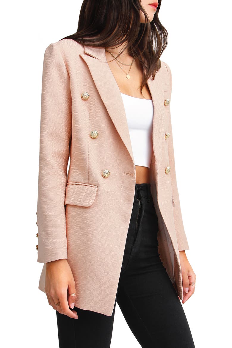 Textured Weave Double Breasted Blazer, Alternate, color, BLUSH