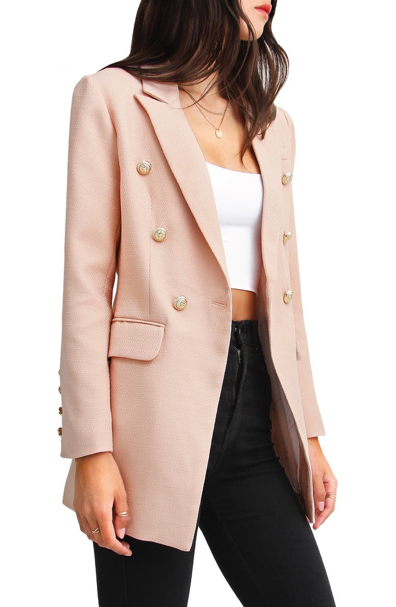 Belle & Bloom Textured Weave Double Breasted Blazer, Alternate, color, Blush