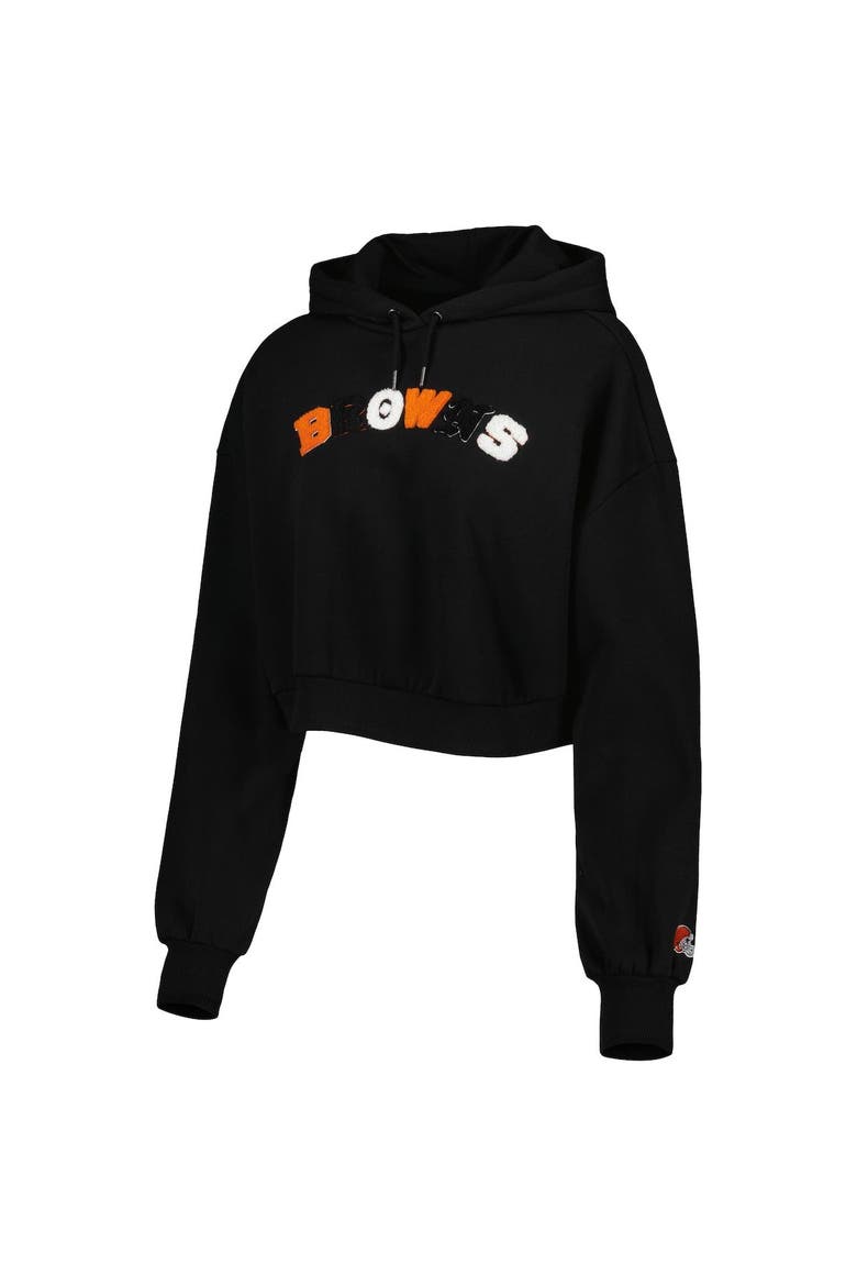 Women's The Wild Collective Black Cleveland Browns Cropped Pullover Hoodie, Alternate, color, Black