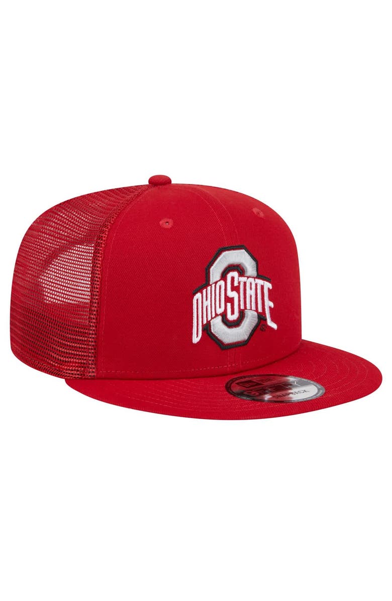 New Era Men's New Era Scarlet Ohio State Buckeyes 9FIFTY Trucker Snapback Hat, Alternate, color, Scarlet