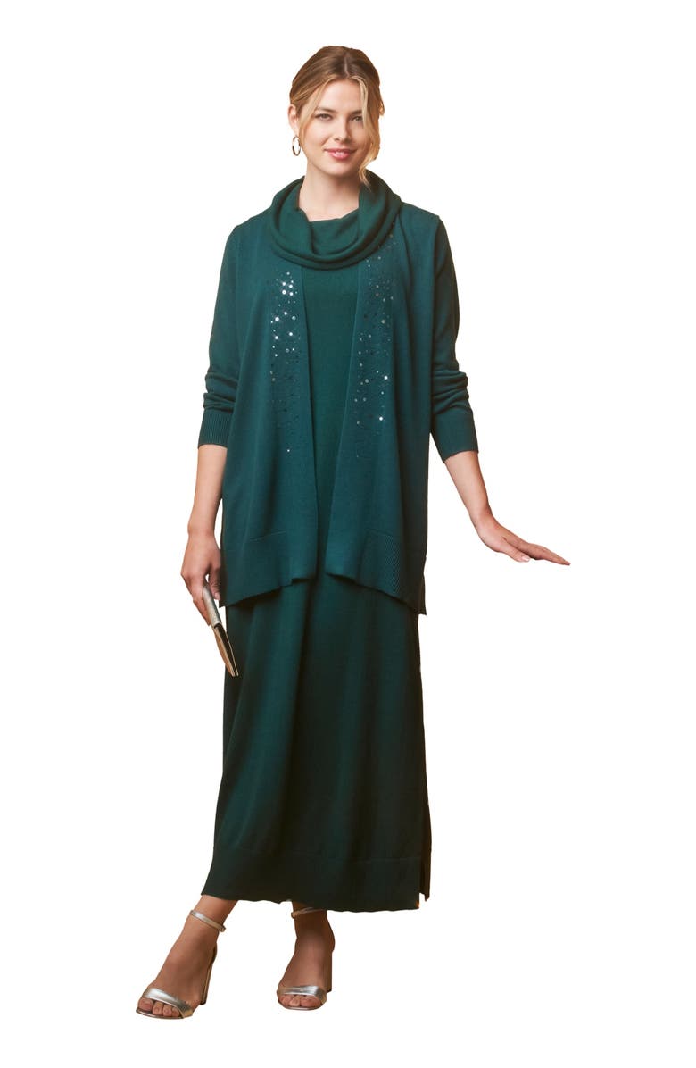 Jessica London 2-Piece Sweater Dress, Main, color, Emerald Green Sequin
