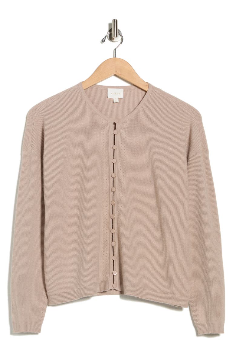 CYRUS Crewneck Button Front Cardigan, Alternate, color, Pumice Heather