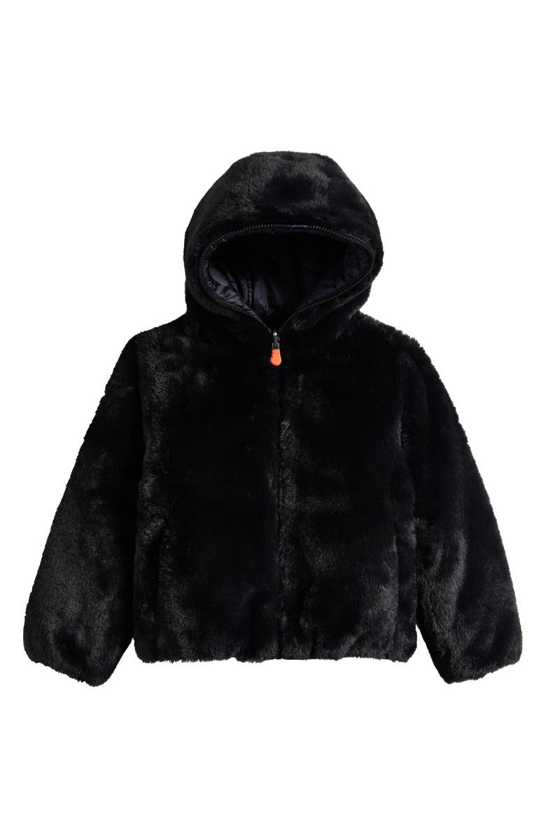 Save The Duck Kids' Chloe Reversible Faux Fur Hooded Puffer Jacket, Main, color, Black