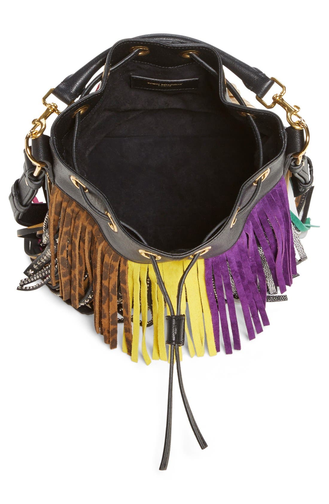 Saint Laurent 'Emmanuelle' Suede Fringe Bucket Bag, Alternate, color, 