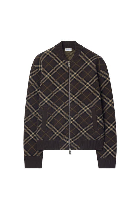 Check Wool Cashmere Bomber Jacket