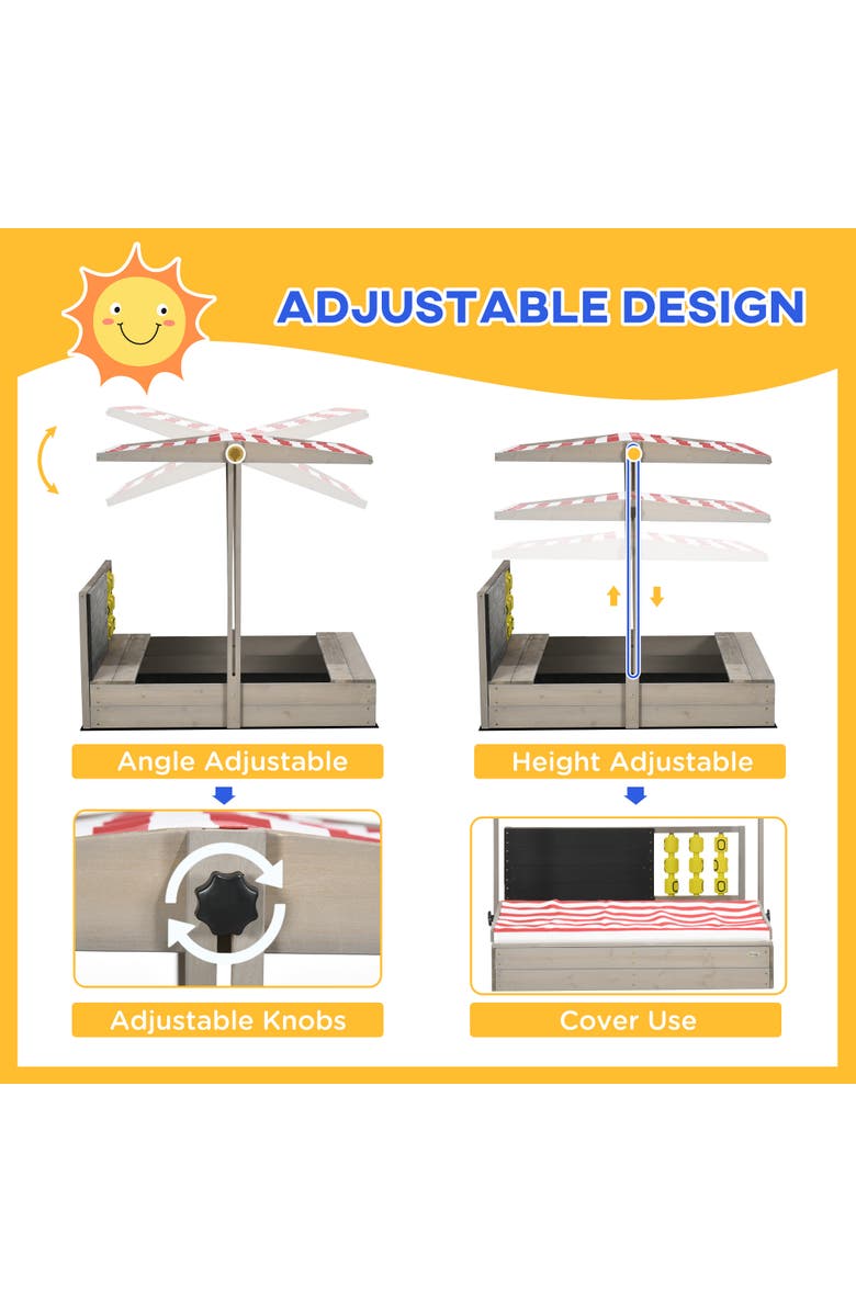 Outsunny Kids Sandbox with Adjustable Canopy, Bench Seats & Chalkboard, Alternate, color, 