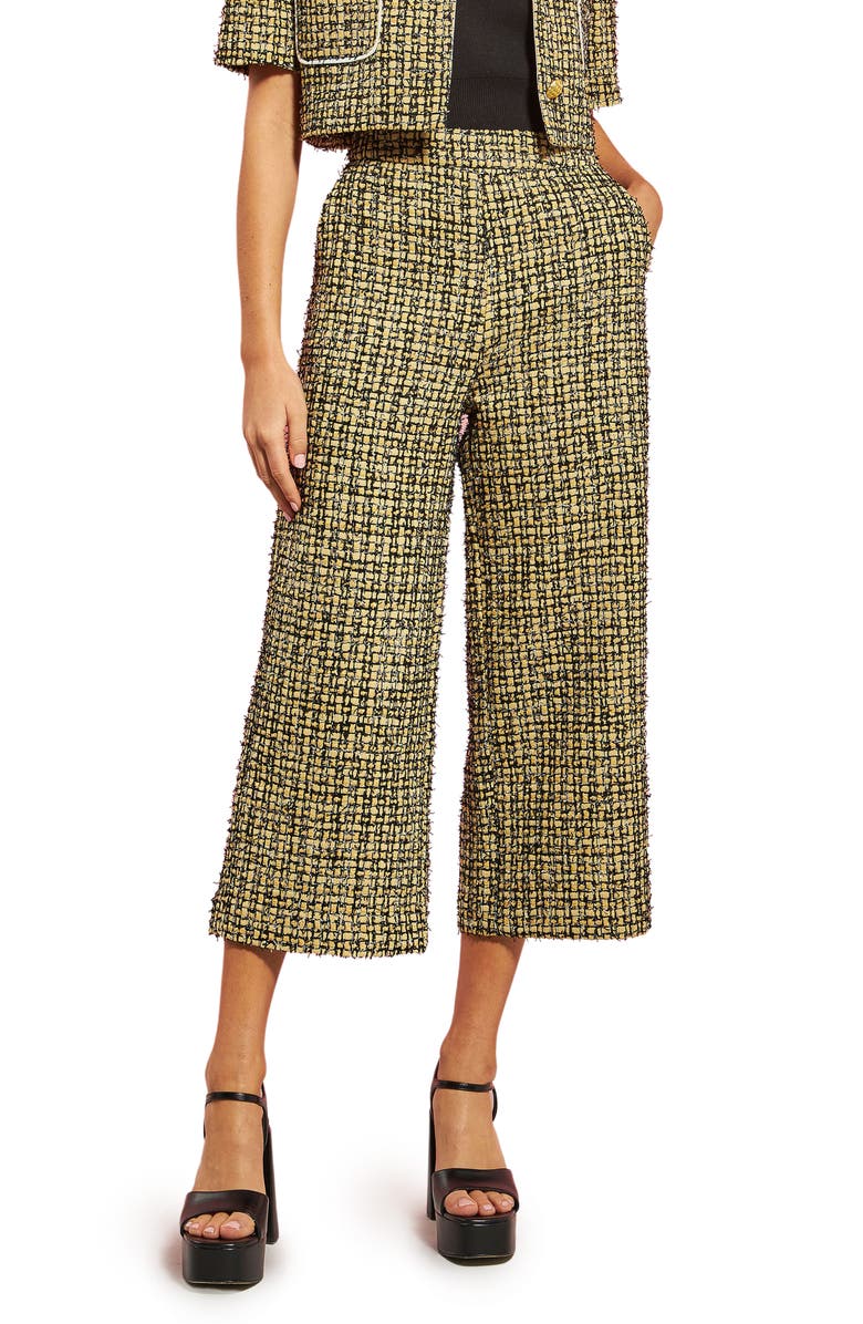 English Factory Premium Tweed Culotte Pants, Main, color, Yellow/ Black