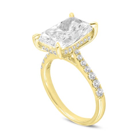 Bayan 14K Yellow Gold Radiant Cut Lab Grown Diamond Hidden Halo Engagement Ring - 5.5 Ct