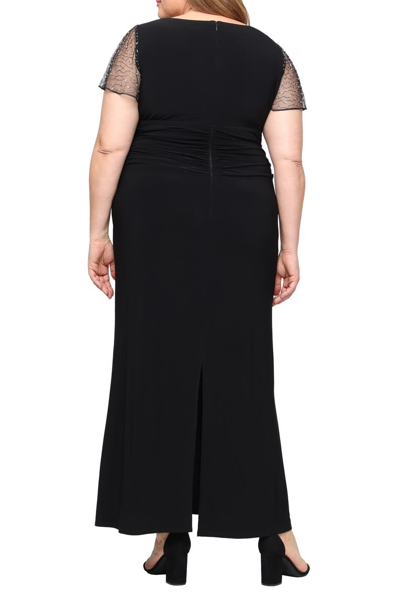 SL FASHIONS Beaded Chiffon Sleeve Gown, Alternate, color, Black
