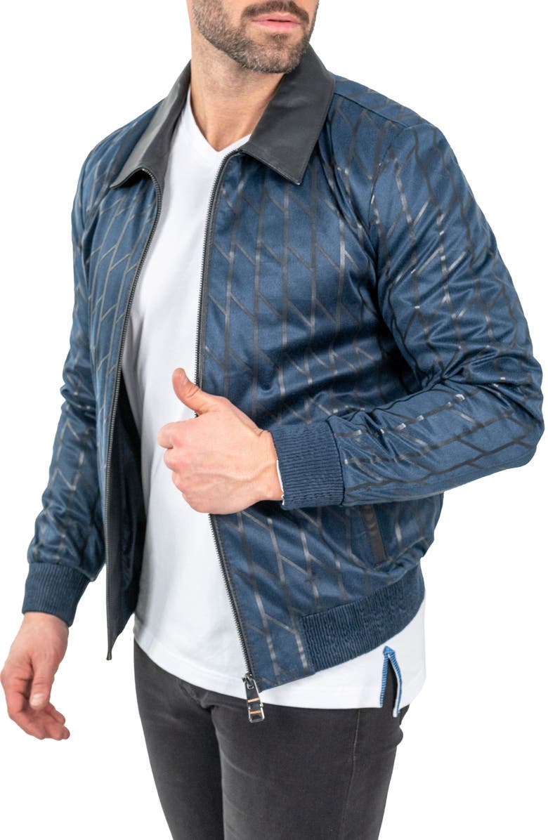 Maceoo Ladder Print Leather Jacket, Alternate, color, Blue