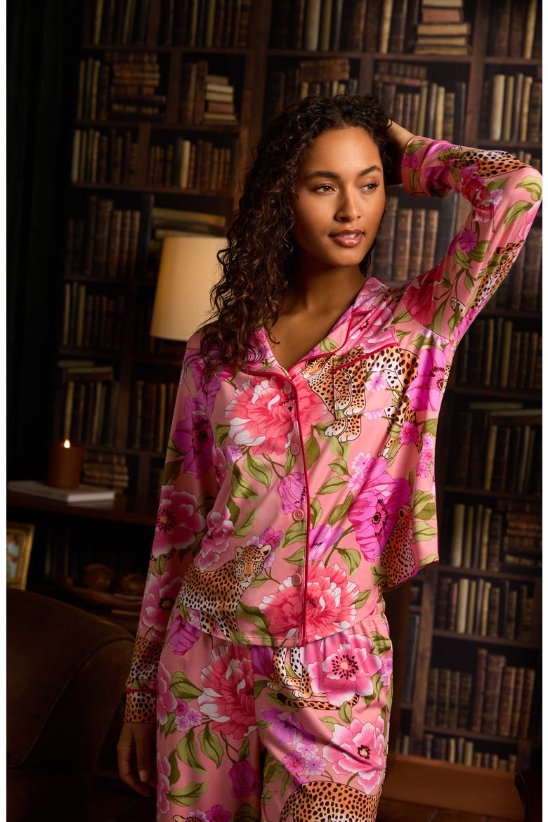 Print Long Sleeve Long Pajamas, Alternate, color, PINK FLORAL MULTI