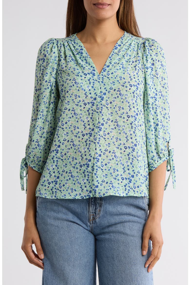 Ditsy Floral V-Neck Long Sleeve Top, Main, color, SAGE