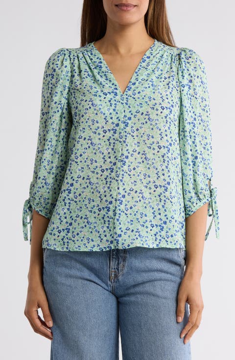 Ditsy Floral V-Neck Long Sleeve Top