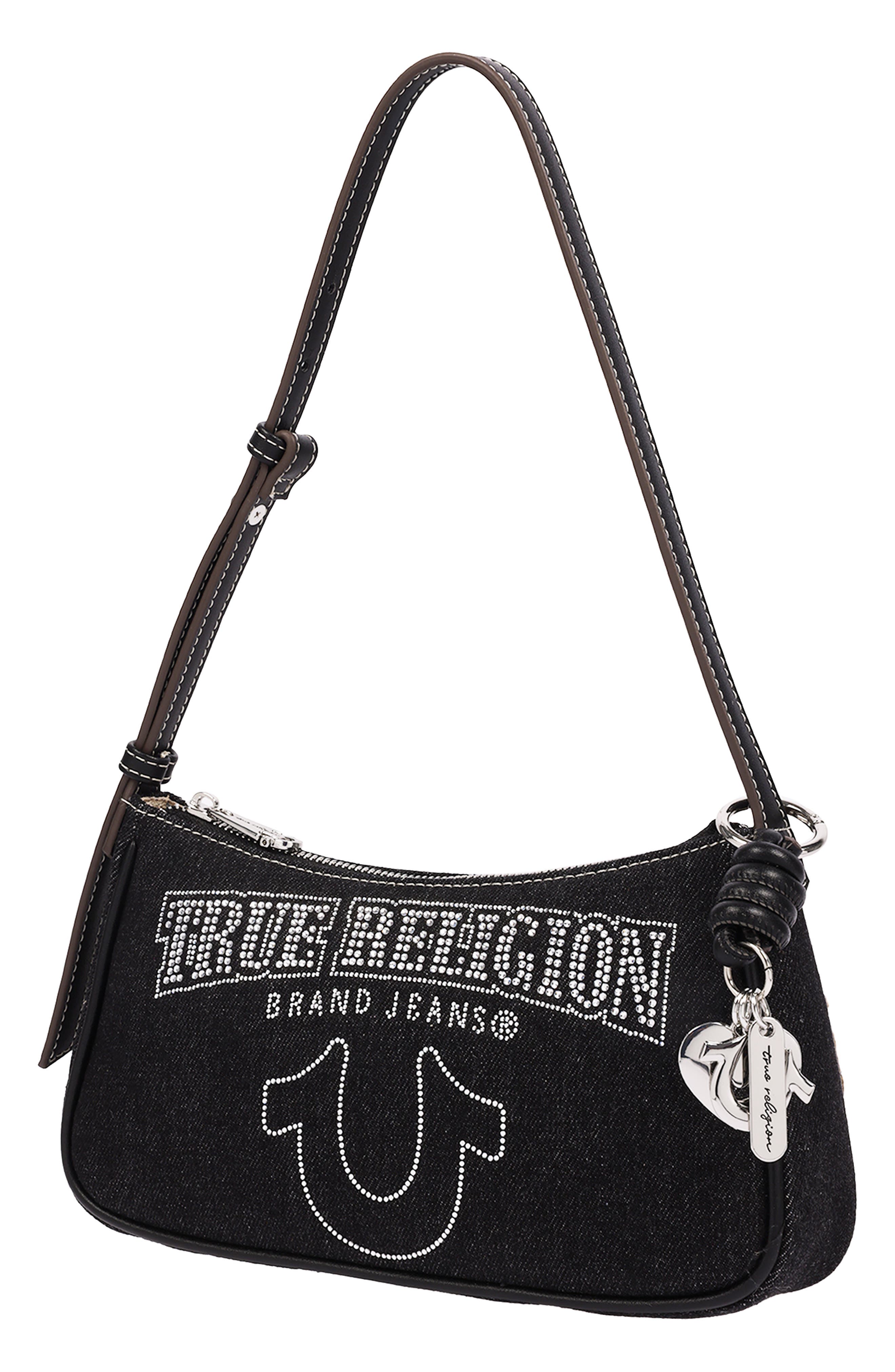 Bling Logo Denim Shoulder Bag, Alternate, color, BLACK