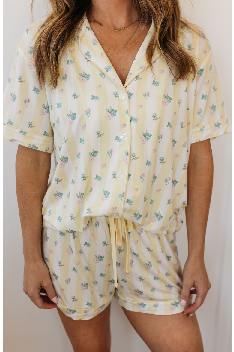 Harper Button Up Sleepwear Set, Alternate, color, Yellow Floral Stripe