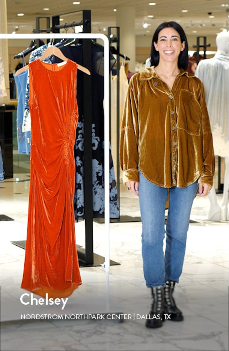 Cornelia Side Ruched Velvet Gown, sales video thumbnail