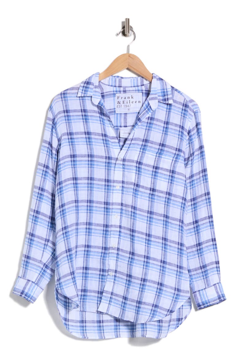 Joedy Plaid Cotton Boyfriend Button-Up Shirt, Main, color, WHITE BLUE PLAID