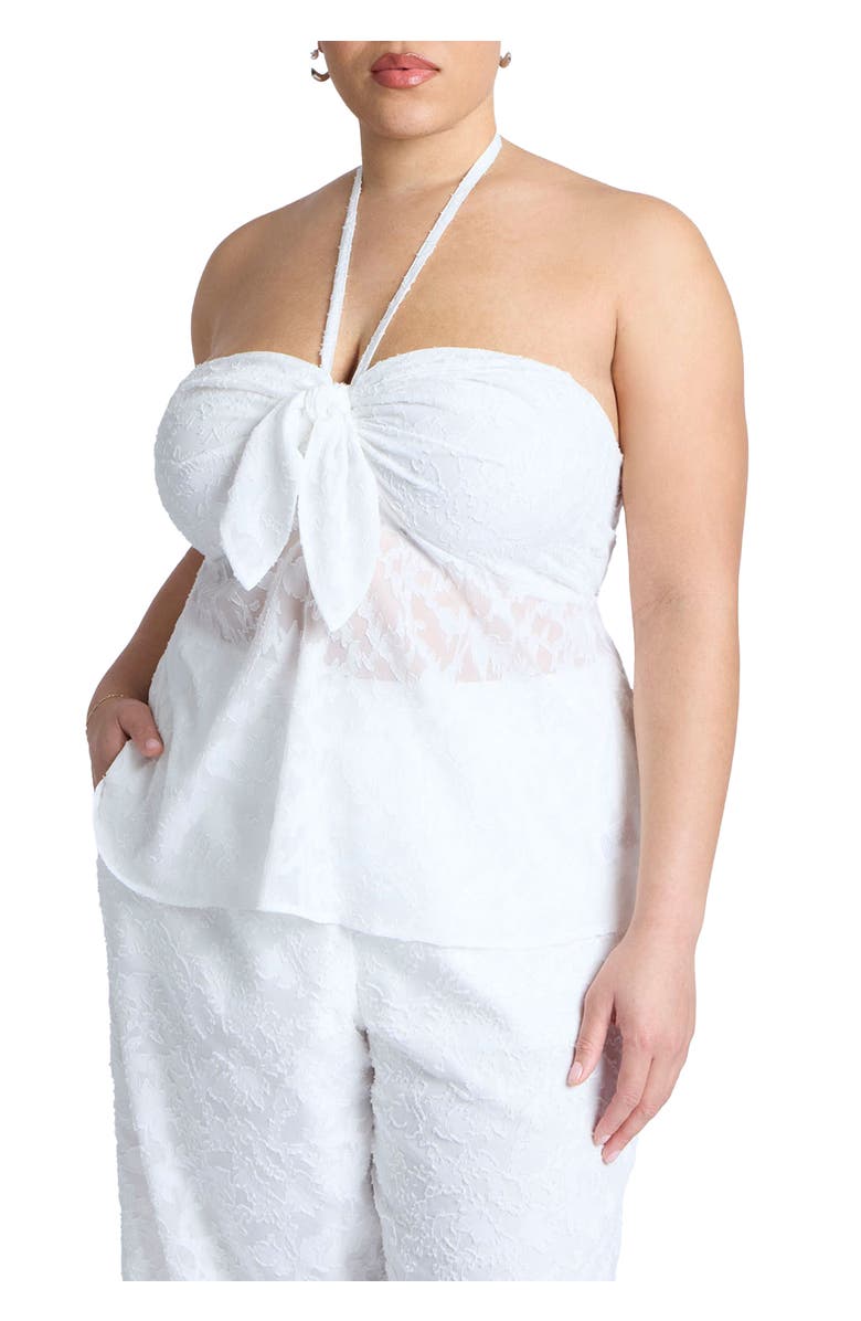 ELOQUII Neck-Tie Halter Top, Main, color, Jet Stream