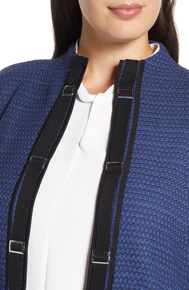 Ming Wang Buckle Trim Jacquard Knit Jacket, Alternate, color, Spectrum Blue/ Black