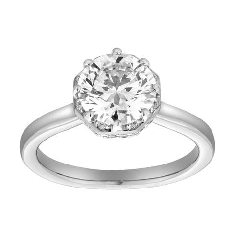 Tiarae 14K Gold Round Cut Lab Grown Diamond Cathedral Ring - 2 ct