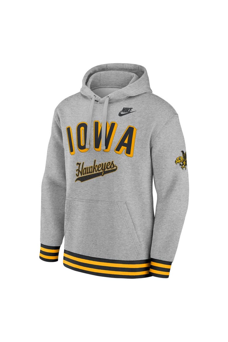Men's Nike Heather Gray Iowa Hawkeyes Legacy Retro Pullover Hoodie, Alternate, color, Heather Gray