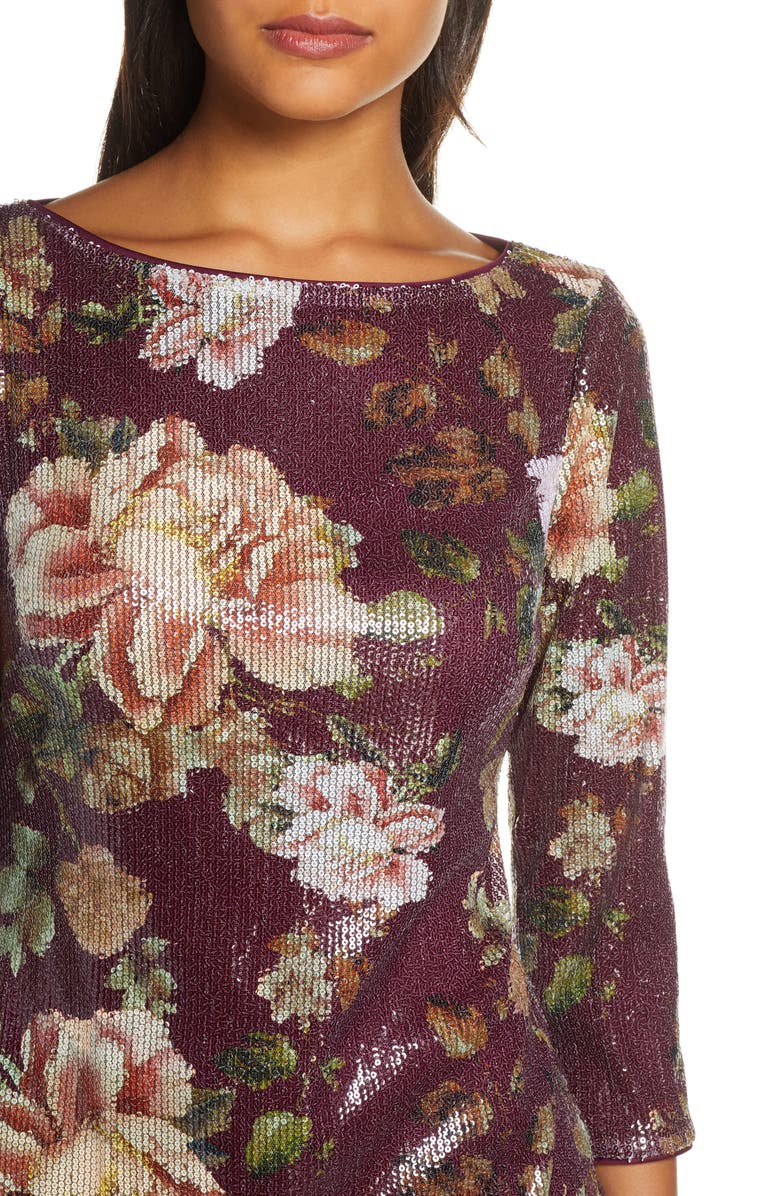 Vince Camuto Floral Sequin Shift Dress, Alternate, color, 