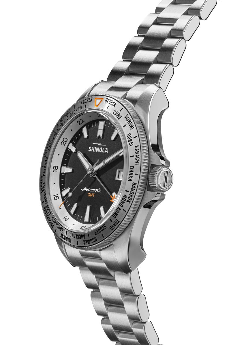 Shinola Monster GMT Automatic Bracelet Watch, 40mm, Alternate, color, Black