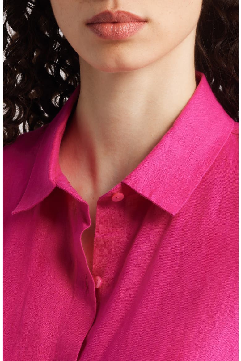 Classic Collar Organic Linen Long Button-Up Shirt, Alternate, color, FUCHSIA