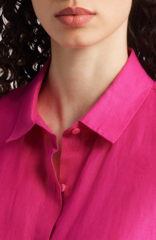 Eileen Fisher Classic Collar Organic Linen Long Button-up Shirt In Pink