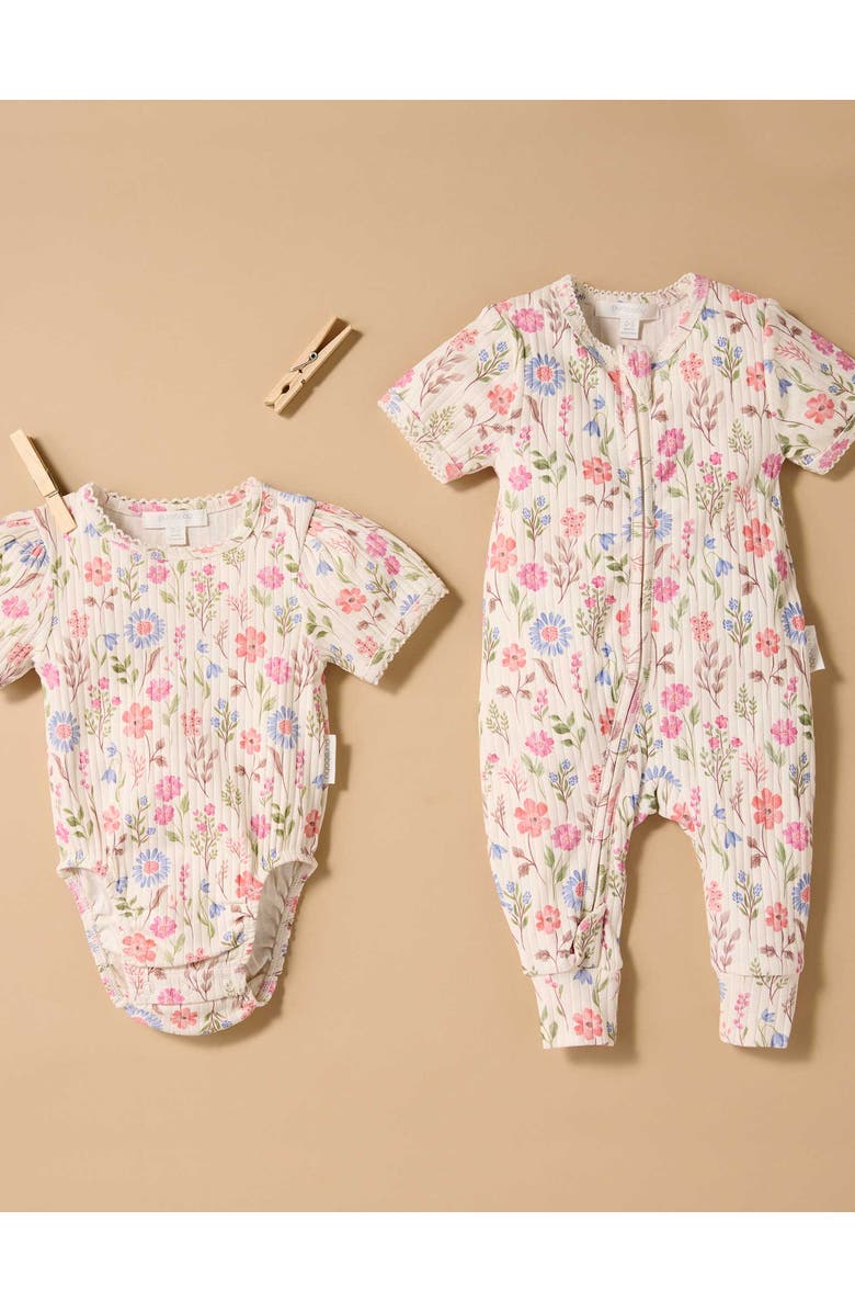 Purebaby Rib Zip Floral Romper, Alternate, color, Geranium Print