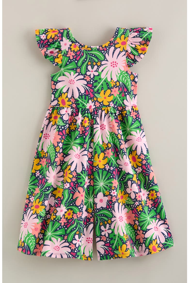 Kids' Print Flutter Sleeve Romper, Main, color, NAVY TROPICAL FLORAL