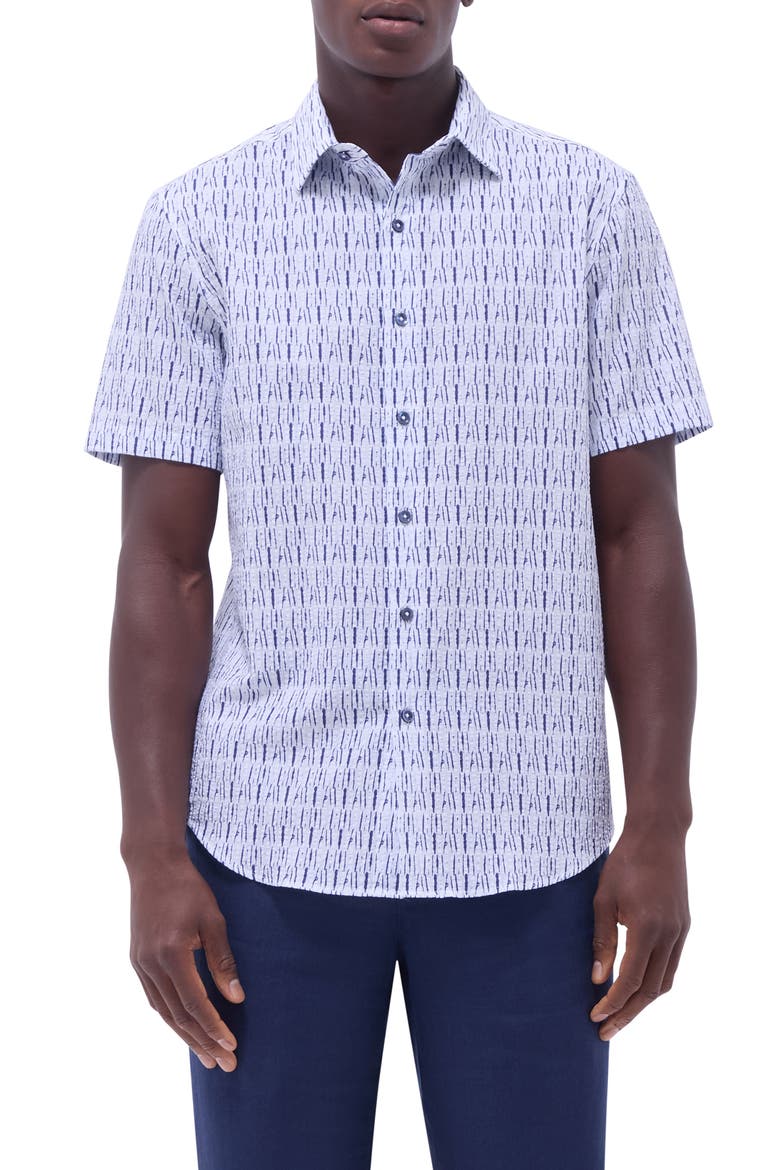 Orson Broken Stripe Short Sleeve Cotton Seersucker Button-Up Shirt, Main, color, SALT