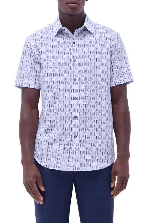 Orson Broken Stripe Short Sleeve Cotton Seersucker Button-Up Shirt