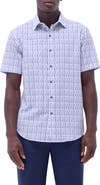Bugatchi Orson Broken Stripe Short Sleeve Cotton Seersucker Button-Up Shirt