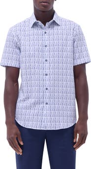 Bugatchi Orson Broken Stripe Short Sleeve Cotton Seersucker Button-Up Shirt