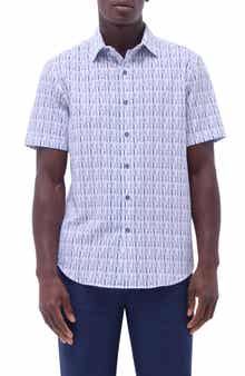 Bugatchi Orson Broken Stripe Short Sleeve Cotton Seersucker Button-Up Shirt