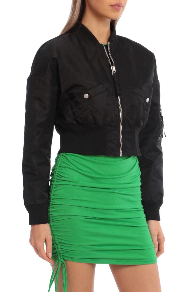 Shrunken Nylon Bomber Jacket, Alternate, color, BLACK