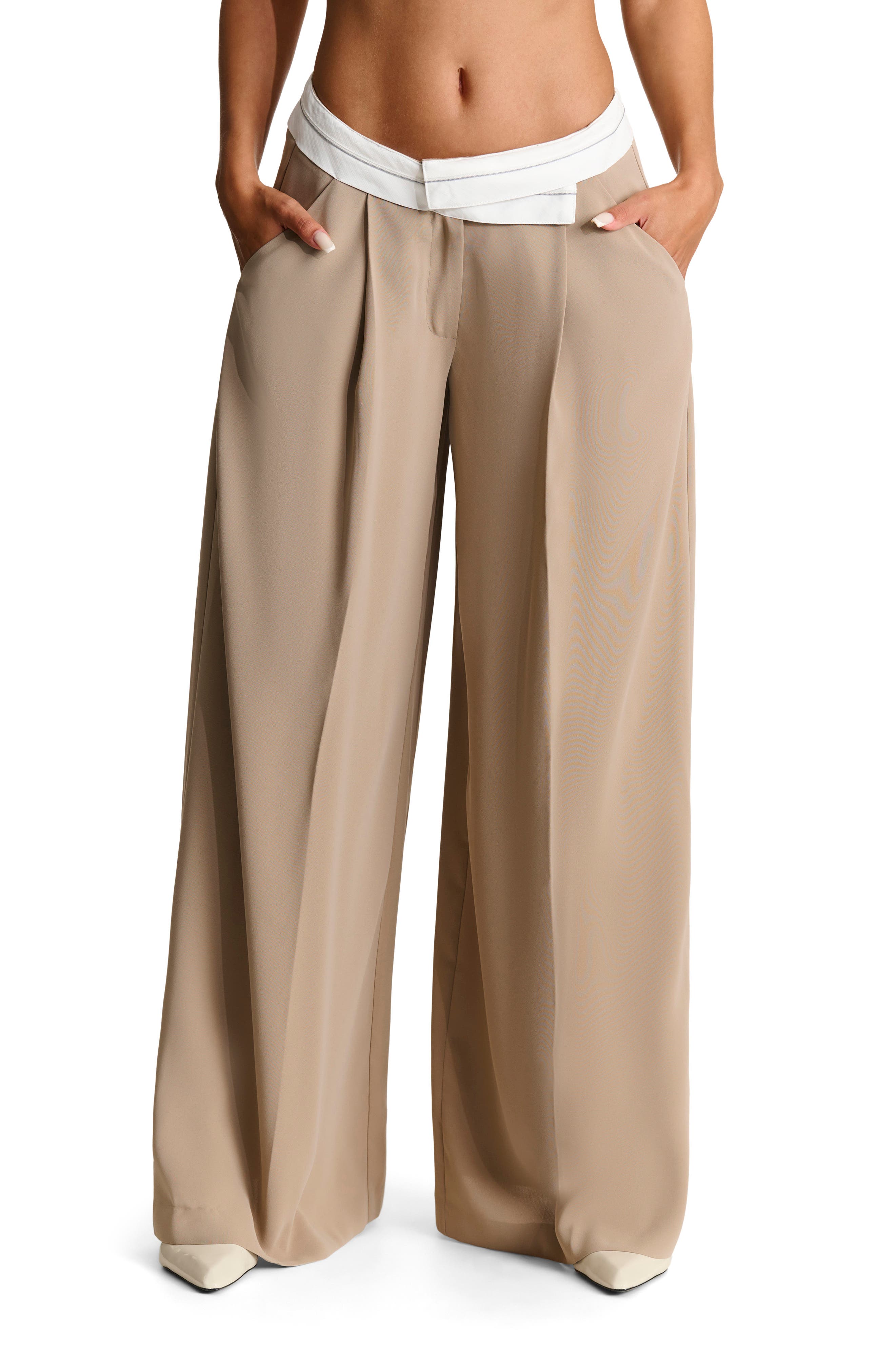 Naked Wardrobe Foldover Waist Wide Leg Trousers