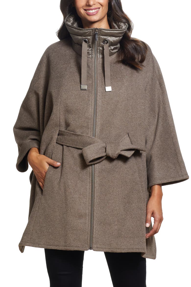 Quilted Collar Wool Blend Cape, Main, color, TAUPE