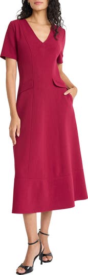 Short Sleeve Pocket Fit & Flare Midi Dress