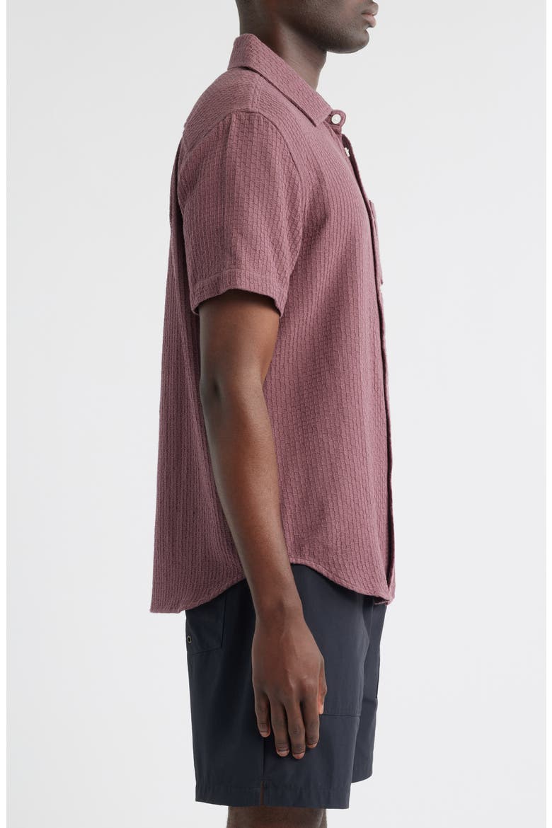 Textured Short Sleeve Cotton Button-Up Shirt, Alternate, color, ROSE