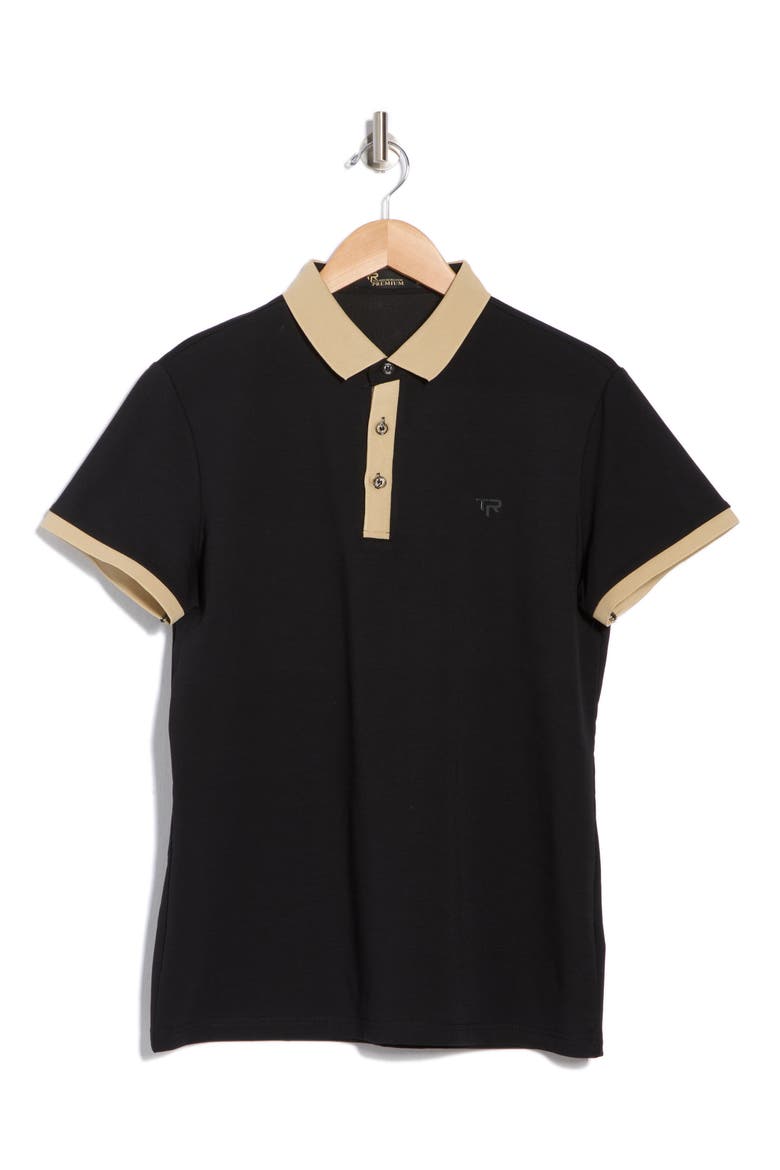Slim Fit Stretch Cotton Polo, Alternate, color, BLACK