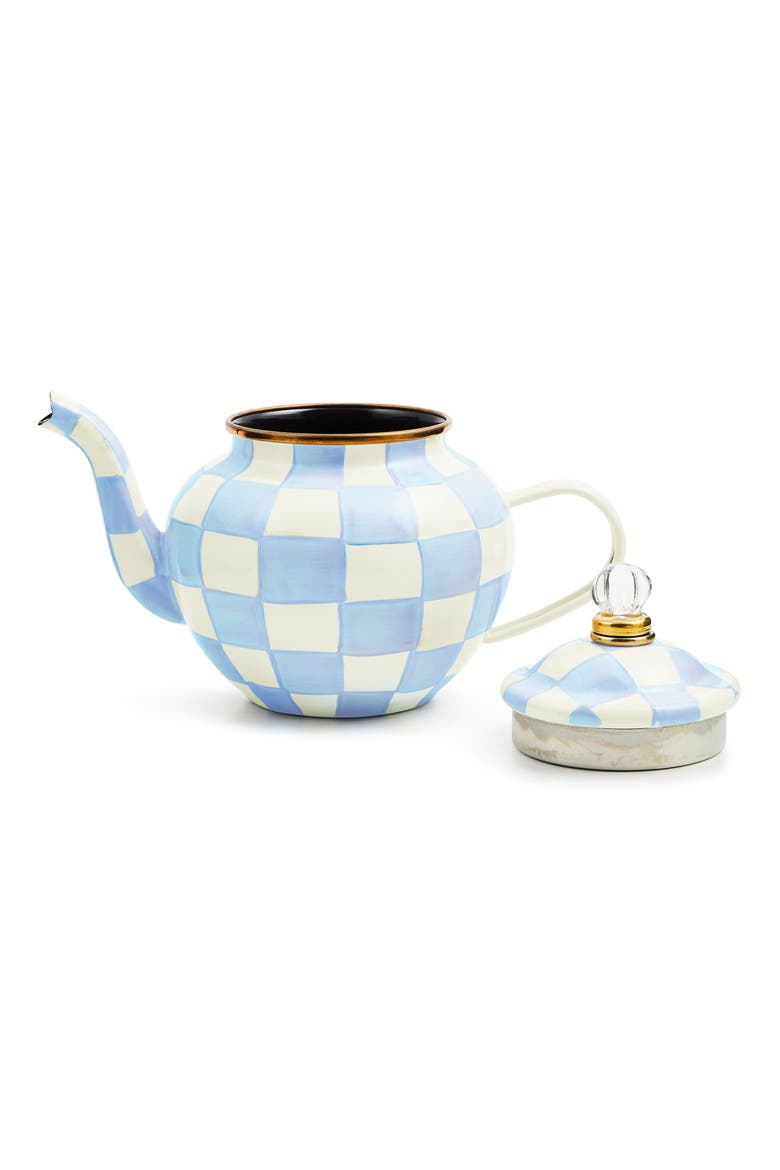 Sky Check Enameled Steel 4-Cup Teapot, Alternate, color, SKY CHECK