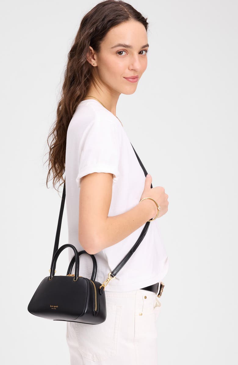 Kate Spade New York mini grace fine grain leather top handle bag, Alternate, color, Black