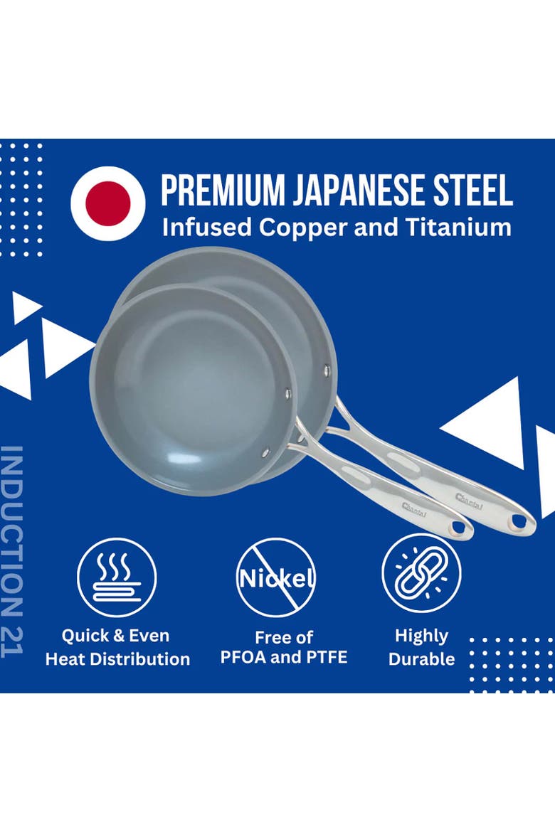 Induction 21 Ceramic Coated Fry Pan Set, 8-inch & 10-inch, Stainless, Alternate, color, Silver