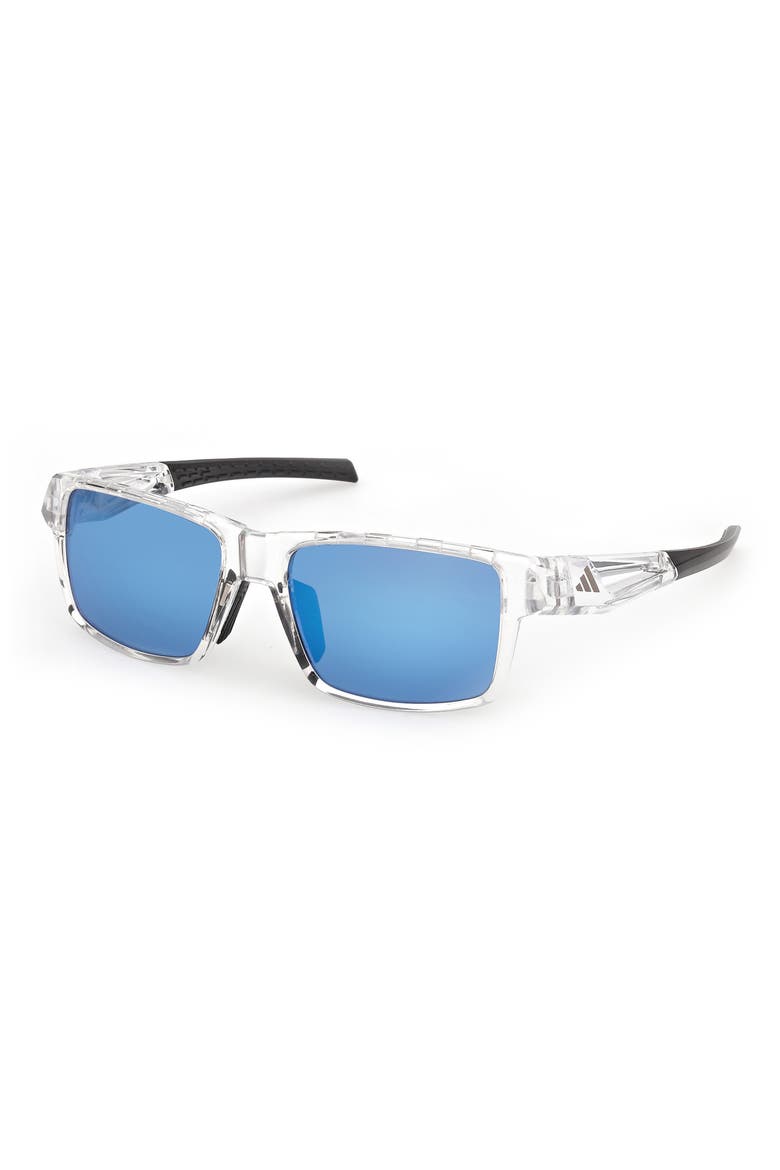 55mm Mirrored Rectangular Sunglasses, Alternate, color, CRYSTAL / BLUE MIRROR