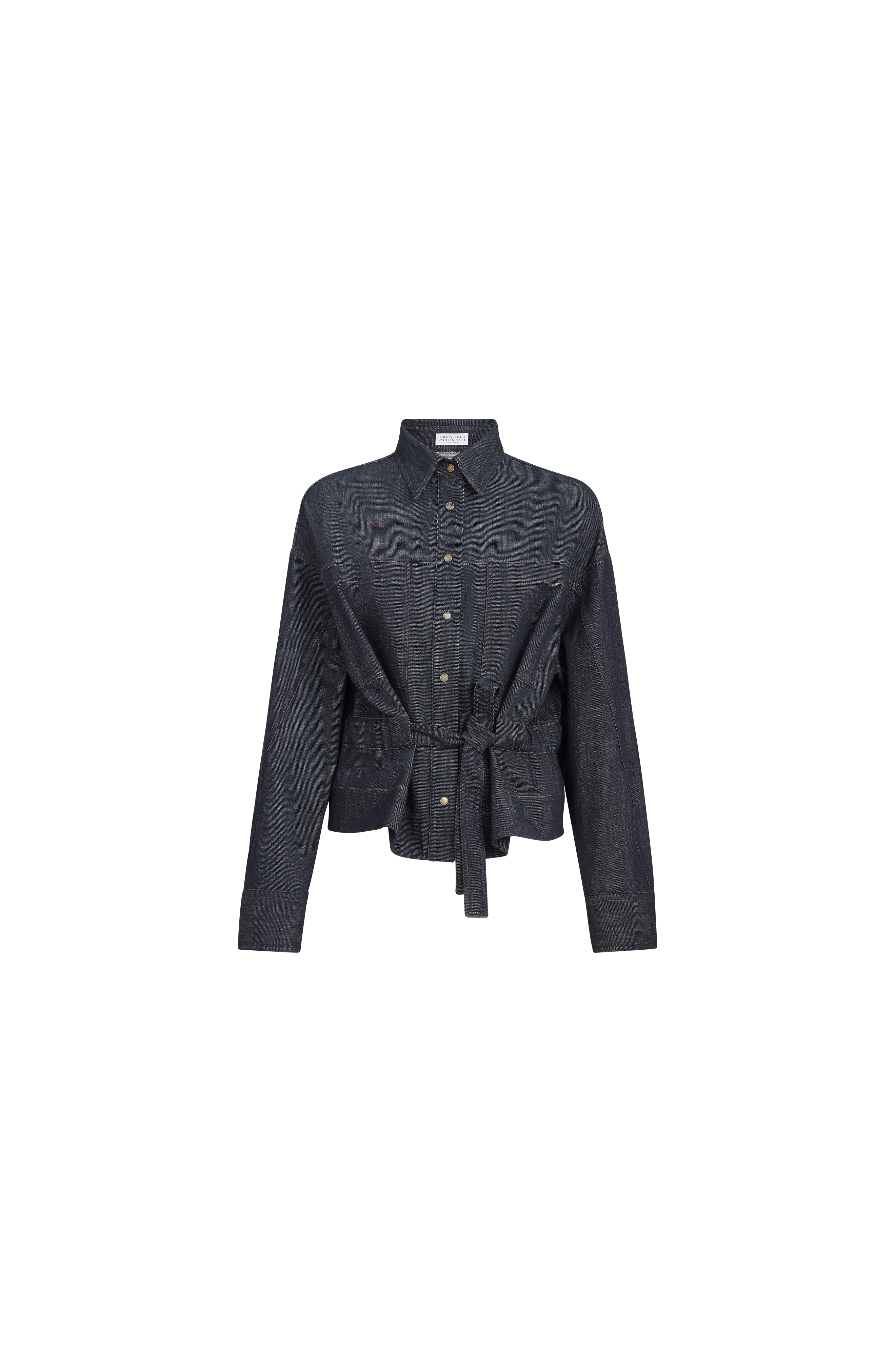 Denim-effect twill cropped shirt - image 2