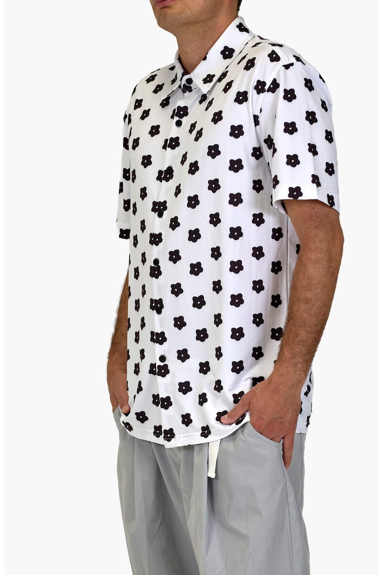 Flower Power Aqua Terra Performance Short Sleeve Button-Up Shirt, Alternate, color, WHITE