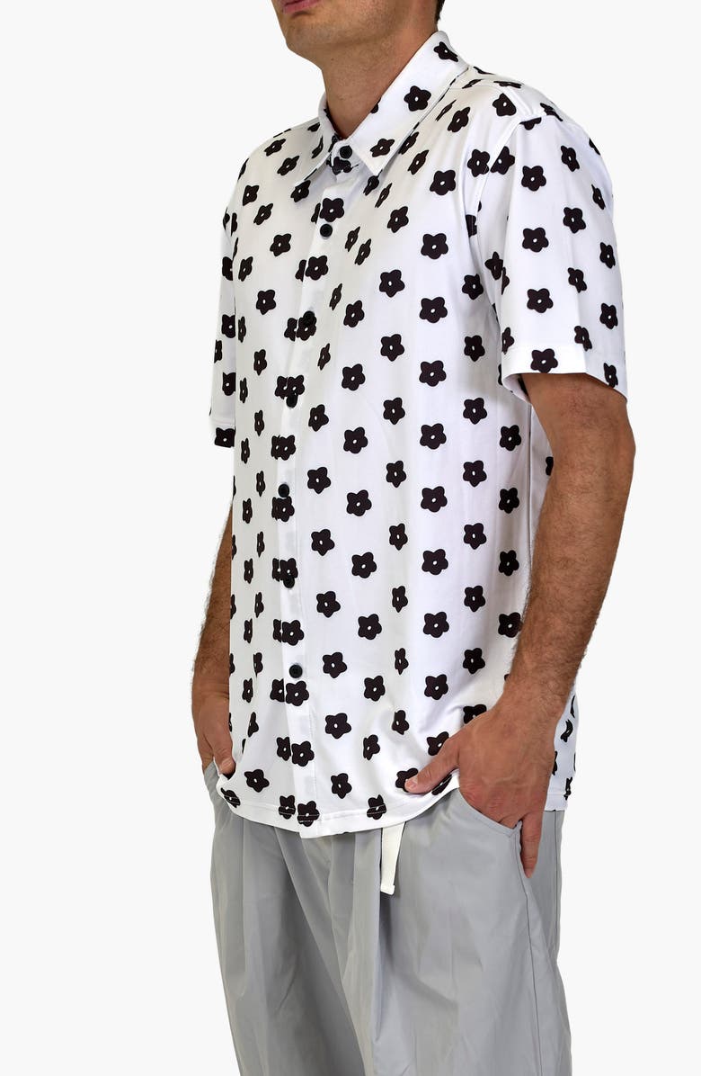 VAST Flower Power Aqua Terra Performance Short Sleeve Button-Up Shirt, Alternate, color, White
