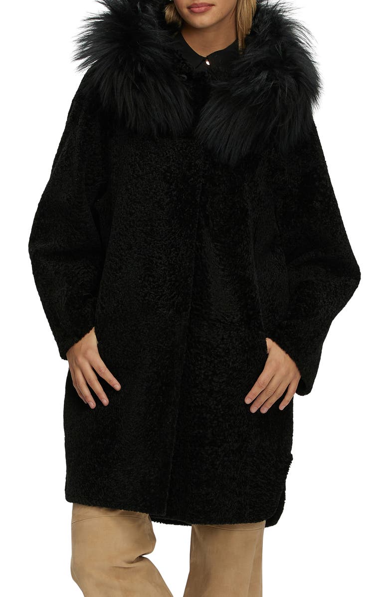 GORSKI Reversible Genuine Shearling Stroller with Genuine Shearling Hood Trim, Main, color, Black/Black